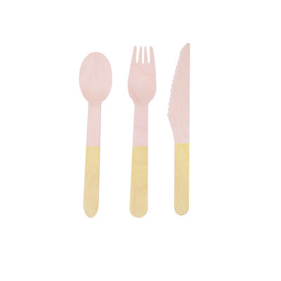 160mm Disposable Compostable Yellow Party Dip Dyed Wooden Utensils For Celebration